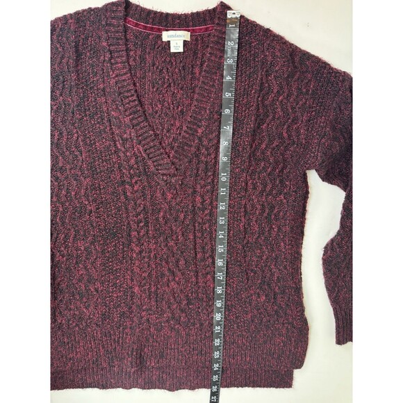 Sundance Womens Small Cable Knit Sweater Burgundy Red V Neck Cotton Blend Boho - Picture 8 of 10
